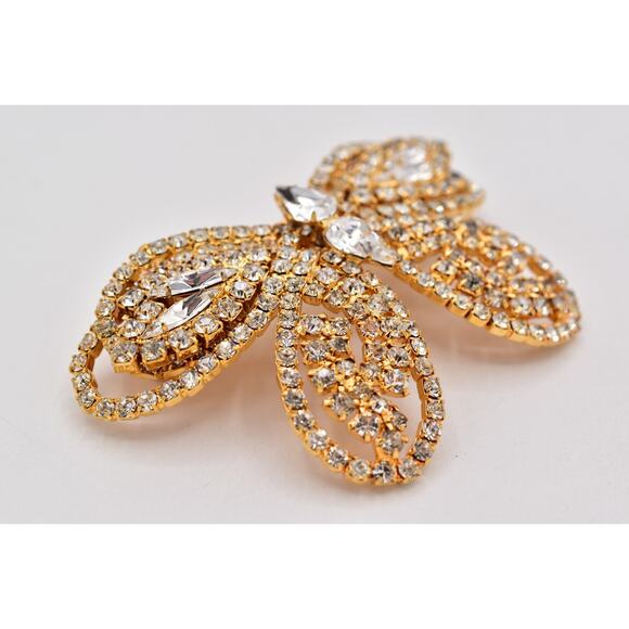 Vintage Rhinestone Butterfly Bow Hair Clip Gold Crystal Barrette Bridal Hair